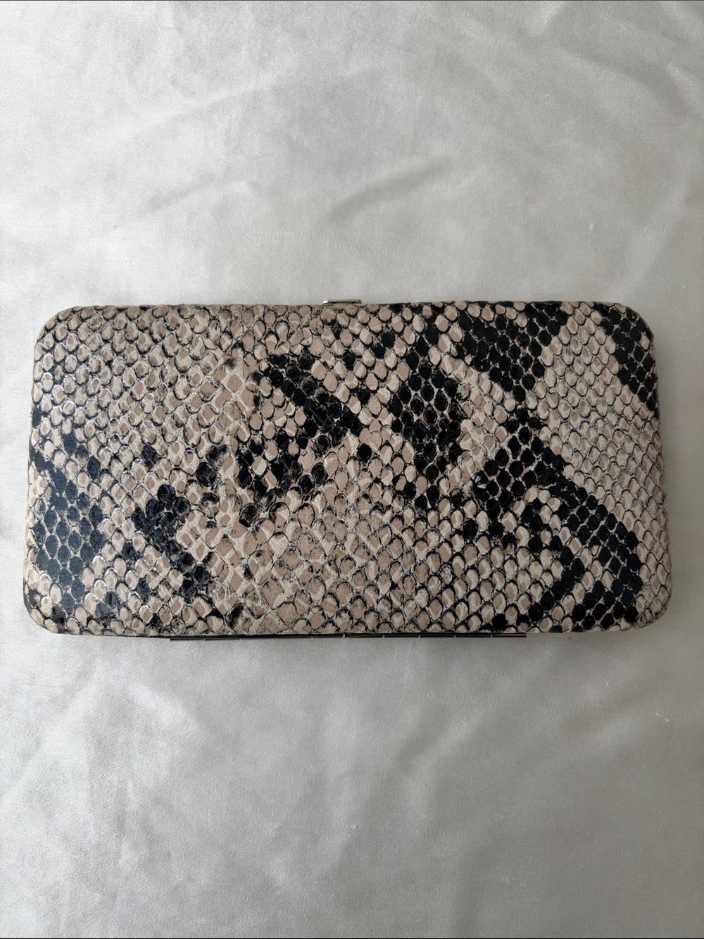 Snake-Print Zip Wallet in Beige & Black